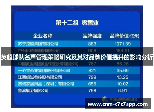 英超球队名声管理策略研究及其对品牌价值提升的影响分析 英超球队名声管理策略研究及其对品牌价值提升的影响分析
